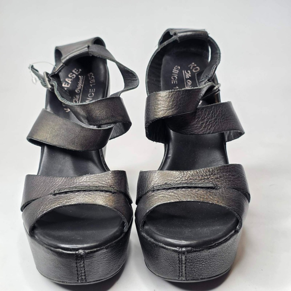 Kork-Ease Gracen Sandals Women's 6 Metallic Black Leather Buckle Platform Wedge - Picture 13 of 16